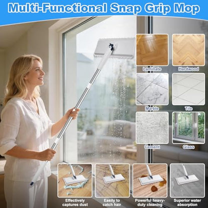 Snap Grip Mini Mop with 6 Washable Pads, Zero-Touch Flat Floor Mop for Wall - color: White