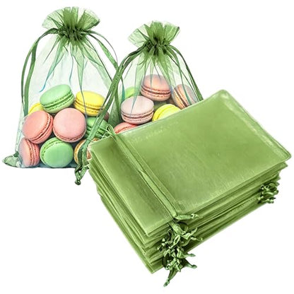Gmnosuw 100pcs Sheer Organza Mesh Drawstring Gift Bags 4x6 Inch Olive Green - color: Light Green, size: 4x6 Inch (Pack of 100)