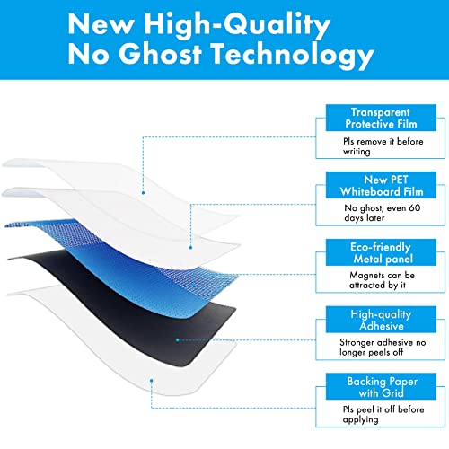 HAMIGAR White Board Dry Erase, 30" x 43" Self-Adhesive Sticker, No Ghosting - size: 43"W x 30"H
