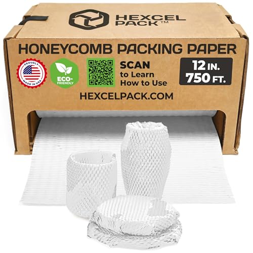 HexcelPack HexcelWrap Mini Honeycomb Packing Paper - White, 12" x 750' - color: White HoneyComb, size: 12" x 750 Feet - Roll with Dispenser Box