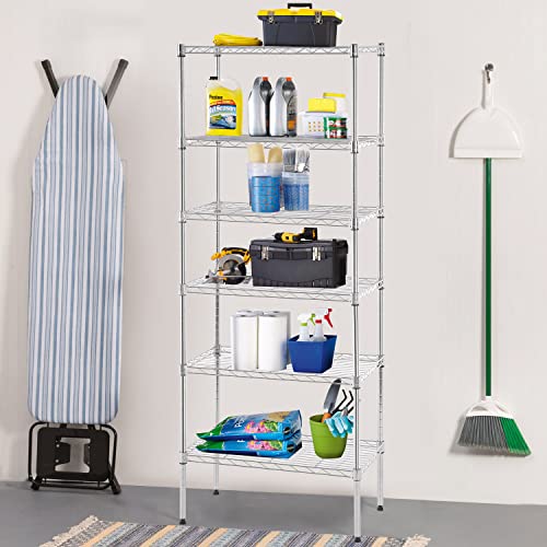 BestOffice | 6-Tier Wire Shelf | 13" x 23" x 59 | Chrome - color: Chrome, size: 13"D x 23"W x 59"H