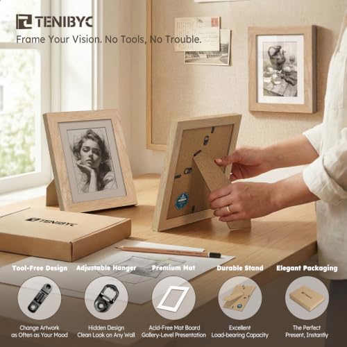5x7 picture frame 4 Pack, 4x6 Mat, Natural Wood, Glass, for Photo - color: Natural, size: 5 X 7