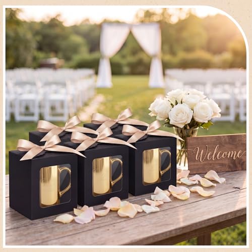 Kolldenn 24 Pcs Mug Gifts Boxes with Ribbon, 11oz, 12oz, 15oz, Black - color: Black