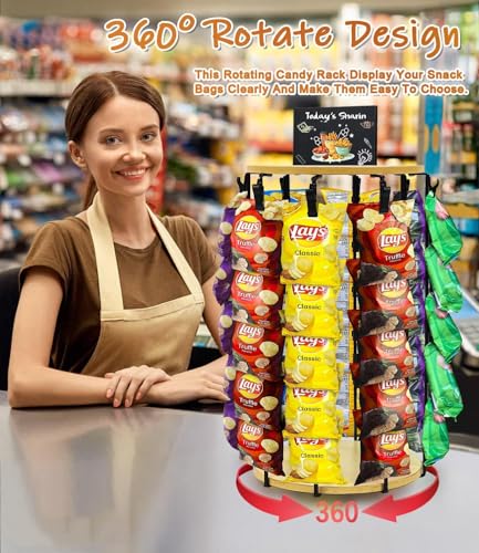Chip Rack Display Stand, 5 Tier 40 Clips Display Stand, Rotating - color: Light Wood- 2025 Upgraded
