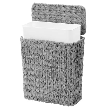 Coeusy Wicker Trash Can with Lid & Liner, Small Bathroom Waste Basket, Grey - color: grey