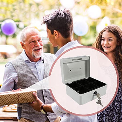Lock Box, Safe Storage Box with Key Lock Fireproof and Safe Box Security Lock Mini Portable Iron Petty Lockable Cash Money Security (Small White)