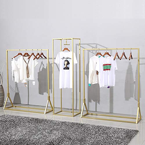 Clothes Retail Heavy Duty Metal Garment Racks,Clothing Store Hanger Storage Shelves,Floor-Standing Display Rack (Gold Square Tube, 75" H) - size: 75" H