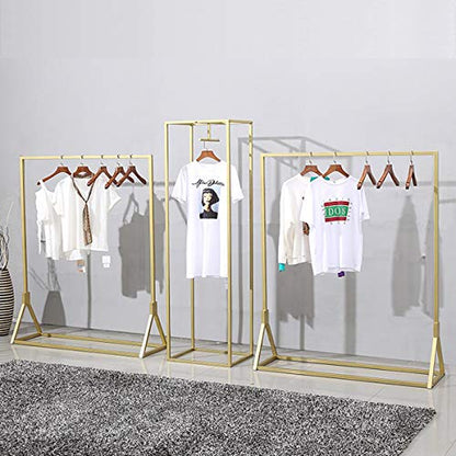 Clothes Retail Heavy Duty Metal Garment Racks,Clothing Store Hanger Storage Shelves,Floor-Standing Display Rack (Gold Square Tube, 75" H) - size: 75" H