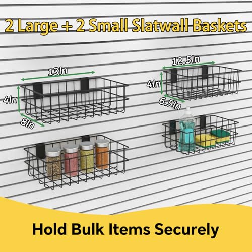 30 PCS Slatwall Accessories Kit, with 4 Pcs Slatwall Baskets, 6 Pcs Slatwall Shelves, 10 Pcs 6 Inch Slatwall Hooks, 10 Pcs Slatwall Hooks, Shelves Heavy Duty for Garage, Shop Organizing, Display