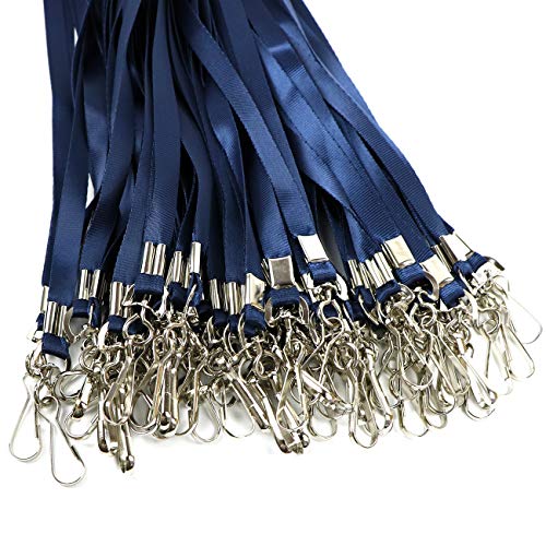 Beebel Navy Blue Lanyards 100 Pcs Lanyard for Id Badges Flat Lanyard with Badge Clip with J-Hook (Navy Blue) - color: Navy Blue, size: 100 Pack