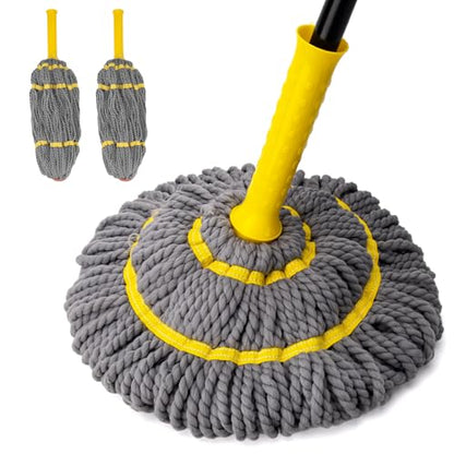 KeFanta Self-Wringing Twist Mop with 1 Extra Refill, 57 " Long Handle, Gray - color: Gray (1 Handle & 2 Mop Heads)