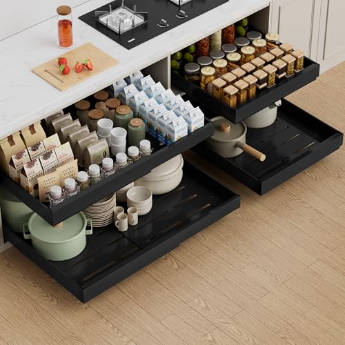 PAKETA 4 Pack Expandable Pull Out Cabinet Organizer,21" Deep - color: Black, size: 21"D X 15-26"W (4 Pack)