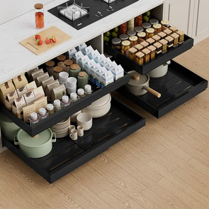 PAKETA 4 Pack Expandable Pull Out Cabinet Organizer,21" Deep - color: Black, size: 21"D X 15-26"W (4 Pack)