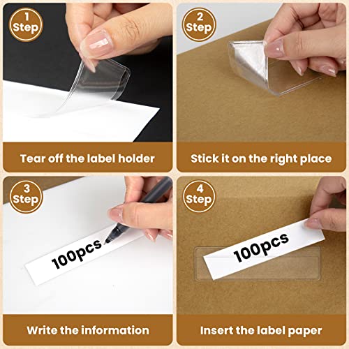 100 Pieces Label Holders Adhesive Shelf Tag with Blank Index Card