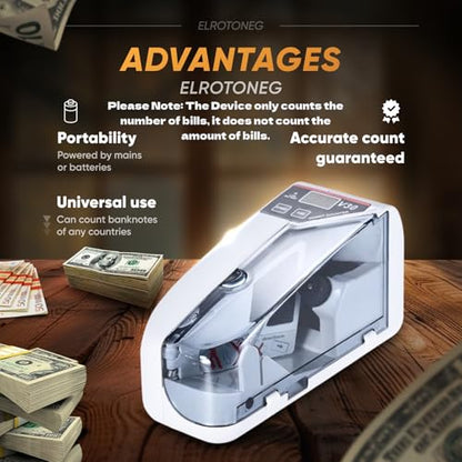 Money Counter Machine ELROTONEG V30, Cash Counter with UV lamp, Portable Bill Counting Machine 600 banknotes/min