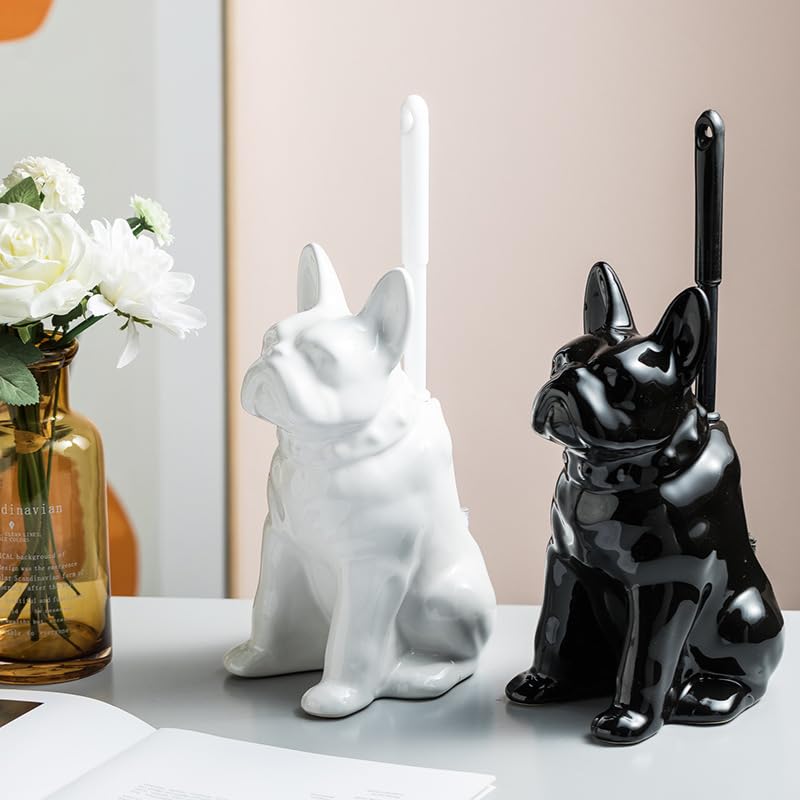 Comeon Ceramic Dog Black Toilet Brush and Holder Set with Plastic Handled - color: Black, size: Dog