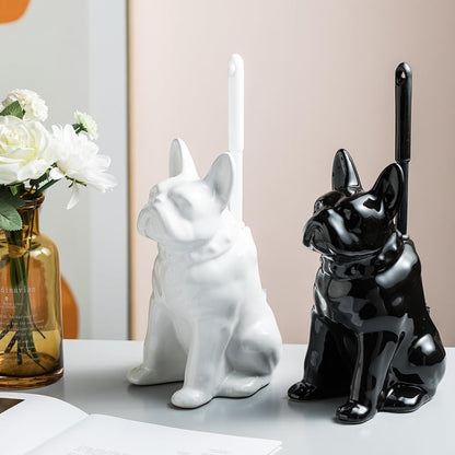 Comeon Ceramic Dog Black Toilet Brush and Holder Set with Plastic Handled - color: Black, size: Dog