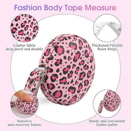 Retractable Mini Leather Tape Measure, Auto Retract Leopard Print - color: Leopard Print