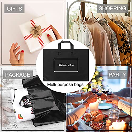 Thank You Shopping Bags - Soft Loop Handles Black 50Pcs 17x16In