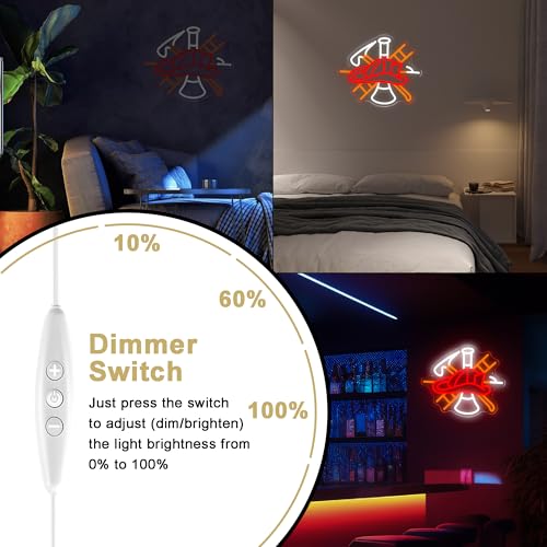 Mutank Firefighter Gear Neon Sign, Fire Equipment Neon Light USB Powered LED Dimmable, for Fire Department Rescue Room Rescue Team Fire Truck Emergency Responder Department Sign(13.3 * 11.4 In) - color: Red+White+Orange