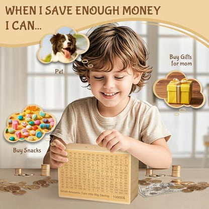 Bemaystar Personalized-Money-Saving-Box: Custom Name Wood Cash Savings Box with Money Challenge Targets, Piggy-Bank for Adults Kids - style: Personalized Money Box