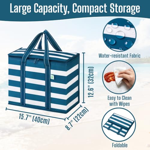 VENO 2 Pack Cooler Bag Insulated Grocery Bags for Food Delivery Heavy Duty - color: Classic Navy Stripe, size: 2 Pack
