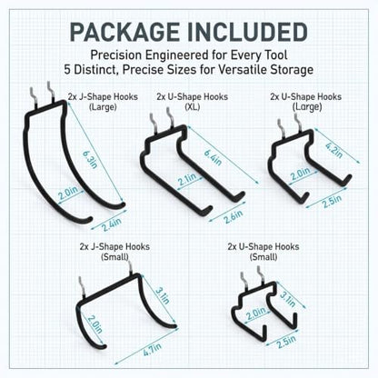 INCLY 10 Pack 1/4" Pegboard Drill Holder Tool Utility Hooks - size: 10 Pack