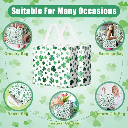 Abbylike 30 Pcs St Patrick's Day Lucky Gift Bag Large Irish Gift Bags Shamrock Candy Green Non Woven Bags for Party Favor - style: Shamrock