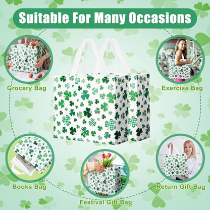 Abbylike 30 Pcs St Patrick's Day Lucky Gift Bag Large Irish Gift Bags Shamrock Candy Green Non Woven Bags for Party Favor - style: Shamrock