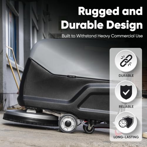 Battery Powered Walk-Behind Floor Scrubber Polisher Machine, 20" Cleaning Path, 14.5/17 Gal Tanks, Brush Speed 200RPM, 4Hr Runtime, Includes 2 Brushes & 3 Scouring Pads – 2-Year Warranty - size: 20" Manual