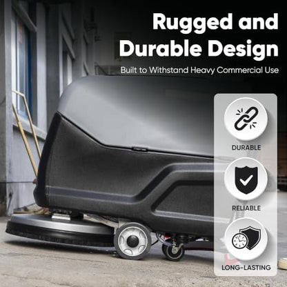 Battery Powered Walk-Behind Floor Scrubber Polisher Machine, 20" Cleaning Path, 14.5/17 Gal Tanks, Brush Speed 200RPM, 4Hr Runtime, Includes 2 Brushes & 3 Scouring Pads – 2-Year Warranty - size: 20" Manual