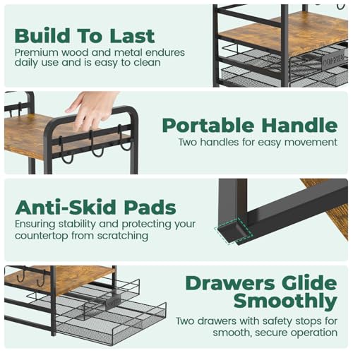 EsLuker.ly Coffee Bar Organizer Station Shelf Mug Holder for Countertop - color: Black+Brown+Brown