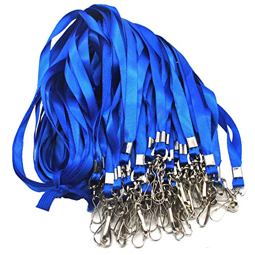 Beebel Blue Lanyards 100 Pcs Lanyard for Id Badges Flat Lanyard with Badge Clip with J-Hook - color: Blue, size: 100 Pack