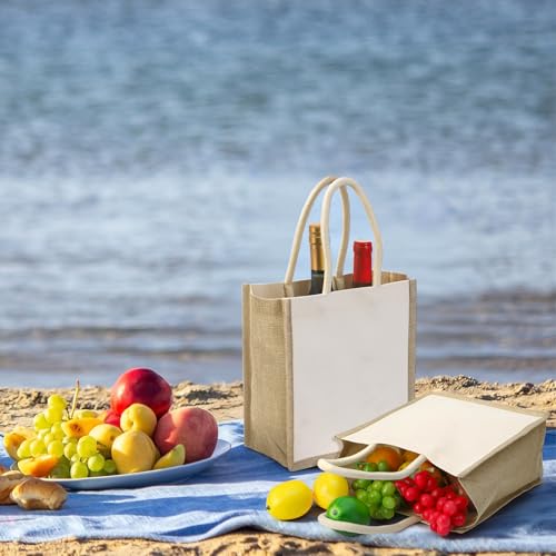 SOUJOY 6 Pack Burlap Tote Bags, Reusable Jute Gift Tote with Handles, Small Beach Bags, Canvas Grocery Shopping Tote for Bridesmaid, DIY, Shopping, Pool, Wedding Bag