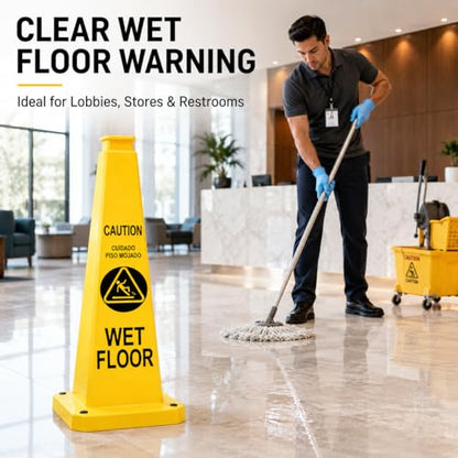 BESEA Wet Floor Sign 3 Pack, 28 Inch Heavy Duty Weighted Caution Cones - color: Yellow, size: 28INCH With Caution Sign