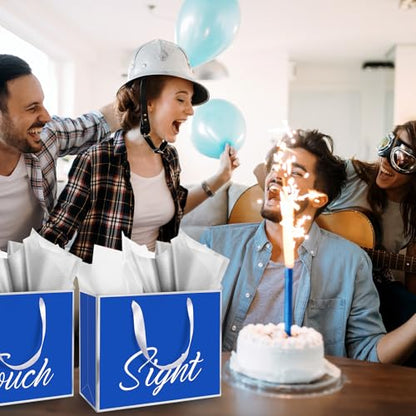 ReliThick 12 Pack Paper Gift Bag with Handles & Tissue, Royal Blue,Silver - color: Royal Blue,Silver