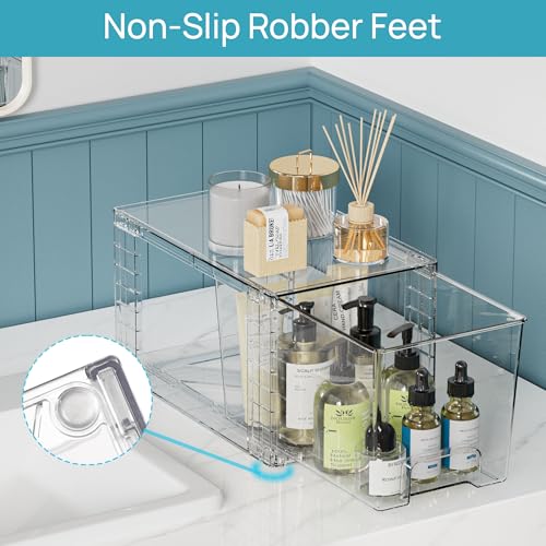 Vtopmart 3 Pack Clear Stackable Storage Drawers,Easy to Assemble Bathroom Organizers and Storage with handles,Plastic Drawers for Kitchen Pantry,Cabinet,Under Sink Organization - style: 1 Large+1 Medium+1 Small