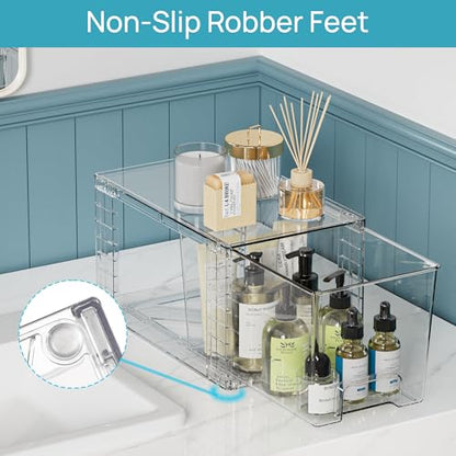 Vtopmart 3 Pack Clear Stackable Storage Drawers,Easy to Assemble Bathroom Organizers and Storage with handles,Plastic Drawers for Kitchen Pantry,Cabinet,Under Sink Organization - style: 1 Large+1 Medium+1 Small