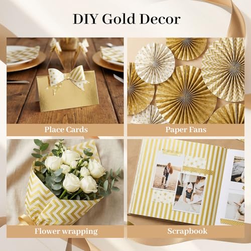 Koogel White and Gold Tissue Paper 100 Sheets, 20 X 14 inch for Gift Bags - color: White Gold