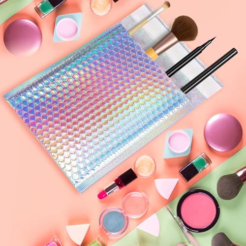 50 Pcs Metallic Bubble Mailers,Waterproof Self Seal Adhesive Shipping Bags,Holographic Cushion Envelopes,Foil Glitter Shipping Mailer,Poly Padded Envelopes for Mailing Packing Small Business