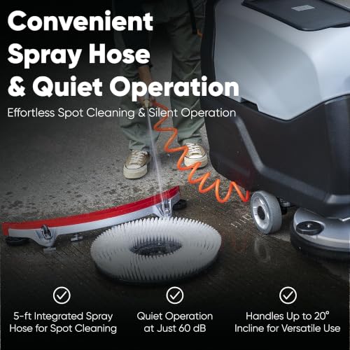 Battery Powered Walk-Behind Floor Scrubber Polisher Machine, 20" Cleaning Path, 14.5/17 Gal Tanks, Brush Speed 200RPM, 4Hr Runtime, Includes 2 Brushes & 3 Scouring Pads – 2-Year Warranty - size: 20" Manual