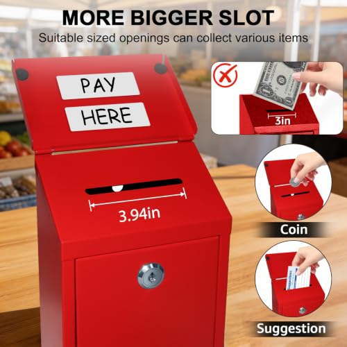 CHONOVO Metal Cash Box 10.2" with 2 Magnetic Whiteboard, Red Money Box - color: Red