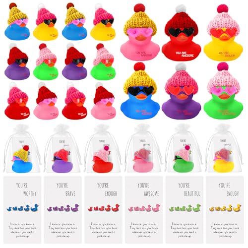 Liliful 24 Sets Candy Color Rubber Ducks with Knit Hat Sunglasses Card Bag - color: Candy Color