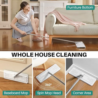 JOYMOOP Bathroom Cleaning Set, Mop and Bucket System with Toilet Brush Set, White, Microfiber Flat Mop for Household & Commercial Floor and Bathroom Cleaning - color: B