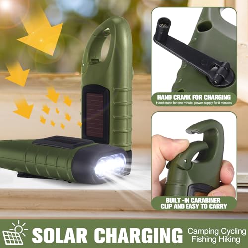 Mudder 6 Pack Hand Crank Flashlights Solar Powered Flashlight, Green - color: Green