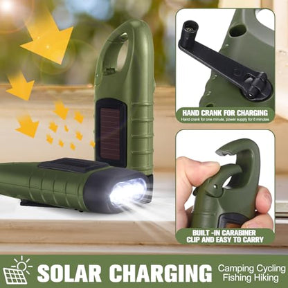 Mudder 6 Pack Hand Crank Flashlights Solar Powered Flashlight, Green - color: Green