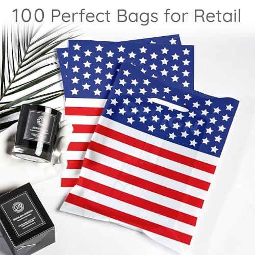 Choice Marts 100 USA Flag Merchandise Bags 9x12 Patriotic Bags With Handles - color: USA Flag