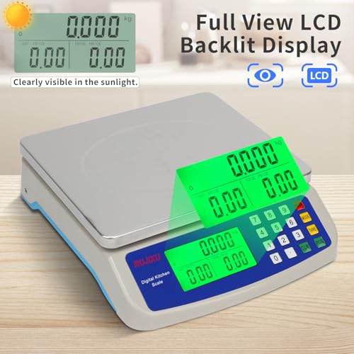 Large Digital Kitchen Scale 22LB Commercial Scale for Food Baking Bread Cooking Meat,Stainless Steel Price Computing Scale with LCD Display,Prep Counting Scale for Parts and Coins,Adapter Included - color: milky
