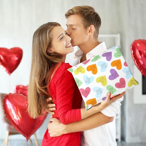 Whaline 100Pcs Valentine's Day Poly Mailer 10 x 13 In Colorful Conversation Heart Mailing Bag Pastel Self-Sealing Plastic Packaging Envelope Bag For Small Business - style: Pastel Conversation Heart