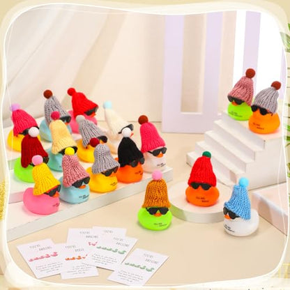 Liliful 24 Sets Colorful Rubber Ducks with Knit Hat Sunglasses Card Bag - color: Colorful